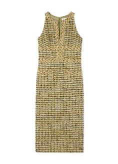 This structured metallic tweed knit dress is tailored to follow the curves, with knit trims highlighting the waist and a V-neck slit. 25% Nylon, 24% Wool, 22% Cotton, 14% Polyester, 13% Acrylic, 2% Silk; Lining: 96% Polyester, 4% Spandex Overall Length: 45 Inches Closure Type: Zipper, Hook or Hook-and-Eye Take advantage of our TrueFit sizing if shopping for the first time. Traditional Fit Tweed Midi Dress, Tweed Shift Dress, Apple Dress, Formal Evening Wear, Royal Blue Dresses, Denim Accessories, Tweed Dress, Green Midi Dress, Pink Midi Dress