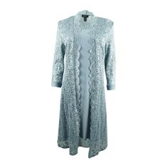 a women's coat with long sleeves and lace detailing on the front, in light blue