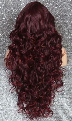 Deep Red Curly Hair, Burgundy Hair Curly, Curly Colored Hair, Red Colored Hair, Cherry Wine Hair Color Burgundy, Red Hair Long, Red Long Hair, Wine Hair, Wig Material