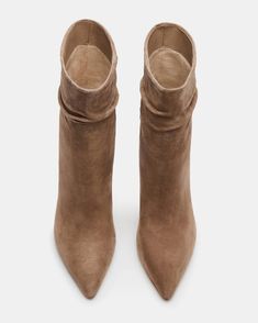 3 inch heel height 13 inch shaft circumference 7 inch shaft height Suede upper material Textile lining Synthetic sock Synthetic sole Imported Suede Boots Outfit, Dressy Boots, Women's Booties, Steve Madden Store, Apparel Merchandising, 3 Inch Heels, Heel Boots, Boots Outfit, Suede Heels