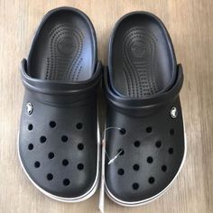 New With Tag Color: Black/ White Black Casual Slip-on Clogs, Casual Black Slip-on Clogs, Sporty Black Clogs With Cushioned Footbed, Casual Black Non-slip Clogs, Black Synthetic Clogs With Cushioned Footbed, Casual Black Synthetic Clogs, Sporty Black Closed Toe Clogs, Crocs Wedges, Crocs Baya