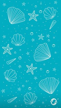 a blue background with shells and starfish