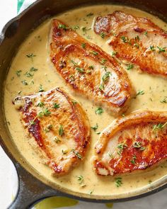 Easy Creamy Mustard Pork Chops Recipe. These start  on the stovetop in a skillet and end up baked in the oven. This healthy recipe is great if you need ideas for comfort foods to serve for weeknight dinners and meals. Easy to make and features boneless pork chops, onion, thyme, white wine, apple juice or cider, dijon mustard and heavy cream. Mustard Sauce For Pork, Sauce For Pork, Filet Mignon Chorizo, Mustard Cream Sauce, Mustard Pork Chops, Pork Sauce, Creamy Mustard Sauce, Juicy Pork Chops, Creamy Garlic Sauce