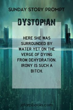 a poster with the words dystopian on it and an image of a city in