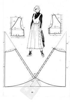 a drawing of a woman's dress and hat, with measurements for the collar