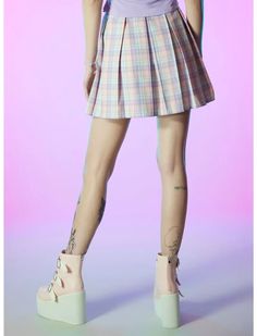 Pastel Plaid Pleated Skirt With Chain Trendy Multicolor Mini Skirt, Pastel Goth Pink Mini Skirt, Pastel Goth Fitted Skirt, Trendy Multicolor Pleated Mini Skirt, Pastel Plaid, Plaid Pleated Skirt, Plus Size Fits, Socks And Tights, Sweaters And Jeans