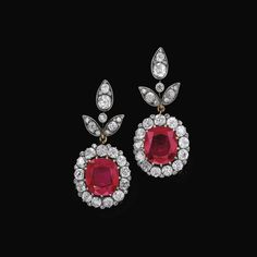 earclips ||| sotheby's ge1205lot6jqdfen Ruby And Diamond Earrings, Diamond Pendent, Ear Clips, International Jewelry, Royal Jewels, Ruby Earrings, Ruby Jewelry, Royal Jewelry, Designer Earrings