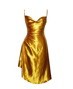 Side Slit Ruched Side Spaghetti Straps Adjustable Straps Zipper Closure Stretch: Low Recommended to size up Model is wearing a Medium. Gold Satin Dress, Glowing Effect, Skin Glowing, Duchess Satin, Gold Satin, Satin Dress, Gold Dress, Blouse Dress, Satin Dresses