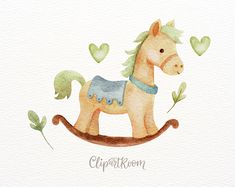 a watercolor painting of a rocking horse