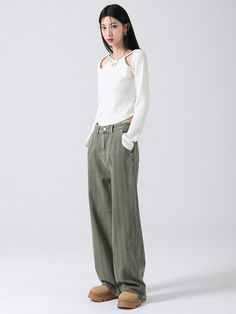 Editor's NotesAVANDRESS' herringbone wide pants with a soft texture and unique mood of AVANDRESS. The pants is comfortable and perfect for casual outfits.- Herringbone wide pants- Pants with a wide fit- Has a long length that covers your ankle- Subtle herringbone pattern- Creates a casual moodMeasurements (inch)S/M/L/XL- Length: 39.4/40.2/41/41.8 inch- Waist: 13/13.8/14.6/15.4 inch- Hip: 19.3/20.1/20.5/20.9 inch- Thigh: 11.8/12.2/12.6/13 inch- Rise: 11.8/12.2/12.6/13 inch- Hem: 9.8/10. Khaki Wide Leg Cargo Pants, Khaki High-waisted Wide Leg Pants For Fall, Khaki Ankle-length Wide Leg Pants For Fall, Fall Khaki Wide Leg Ankle-length Pants, Khaki Wide-leg Pants, Wide Pants, Herringbone Pattern, Soft Texture, Long Length