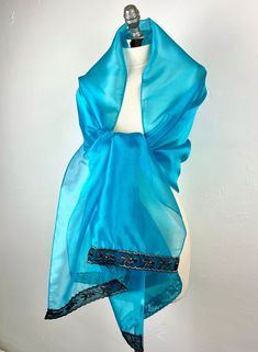 Luxury Turquoise Aqua Blue Organza wrap shawl bolero Winter wedding shrug elegant accessory 200 cm with embroidery , woman scarf blue by bridalspain on Etsy Elegant Evening Blue Dupatta, Blue Organza Dupatta For Celebration, Elegant Blue Dupatta For Evening, Turquoise Silk Dupatta For Wedding, Formal Blue Silk Dupatta, Elegant Light Blue Dupatta For Party, Blue Silk Dupatta For Formal Occasions, Elegant Blue Shawl For Festive Occasions, Elegant Turquoise Dupatta For Festive Occasions