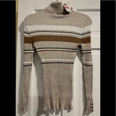 Make An Offer! Brand New With Tags From Style & Co. (Macy’s) - Beautiful, Comfy And Stretchy Turtleneck Sweater. Pretty Fall Colors! Rayon/Nylon Blend, Size Xs. Smoke Free, Animal Free Hone. Thank You! Retro Ribbed Winter Tops, Winter Striped Ribbed Top, Winter Ribbed Striped Top, Striped Knit Turtleneck Top, Winter Striped Tops With Ribbed Neckline, Fitted Striped Tops With Ribbed Collar, Retro Fitted Tops With Ribbed Collar, Striped Fitted Tops For Fall, Retro Fitted Top With Ribbed Collar