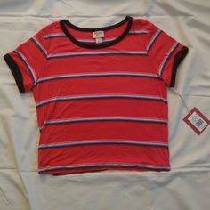 Red Mossimo Striped T Shirt( Blue And White Stripes) 90s Striped Crew Neck Top, 90s Striped Short Sleeve T-shirt, 90s Striped Short Sleeve Tops, Striped 90s Style Summer T-shirt, Striped 90s Style T-shirt For Summer, 90s Striped T-shirt For Summer, Red Crew Neck Top 90s Style, 90s Red Crew Neck Top, 90s Striped Cotton T-shirt