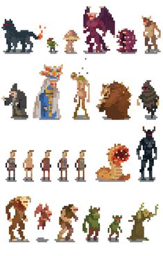 an image of pixel art that looks like it has many different types of people on it