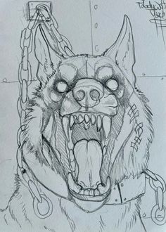 a drawing of a dog with its mouth open