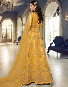 luxury Women Mustard Yellow colored Salwar Kameez in Anarkali Style made with Butterfly Net top and Butterfly Net Bottom fabricProcessing Time : 3 Business DaysWork : Cording Embroidery, Sequins & Lace WorkFabric:Top : Semi-Stitched SuitsBottom : Butterfly NetDupatta : Butterfly Net Yellow Pakistani Dress, Cording Embroidery, Yellow Anarkali, Floor Length Anarkali, Net Gowns, Butterfly Net, Modest Evening Dress, Gown Party Wear, Yellow Gown