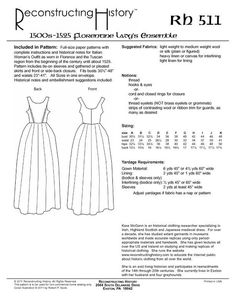 RH511 - 1500s-1525 Florentine Woman's Outfit Outfit Sewing Pattern, Gown Sewing Pattern, Gown Pattern, Tudor Style, Paper Sewing Patterns, Medieval Clothing, Ladies Gown, Historical Costume, Dress Sewing Pattern