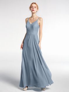 V-neck Chiffon Simple Maxi Dress with Spaghetti Straps | BABARONI Elegant Flowy V-neck Gown, V-neck Pleated Bodice Chiffon Wedding Dress, Elegant Chiffon Bridesmaid Dress With Sweep Train, Elegant Chiffon Gown With Sweetheart Neckline, Chiffon V-neck Evening Dress With Fitted Bodice, Elegant Flowy Dress With Spaghetti Straps, Elegant Flowy V-neck Bridesmaid Dress, Wedding Maxi Dress With Pleated Bodice And Spaghetti Straps, Elegant Chiffon Bridesmaid Dress With Flowy Skirt