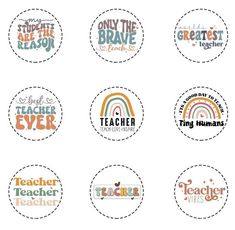 six different logos for teachers and children's learning centers, each with an image of a rainbow