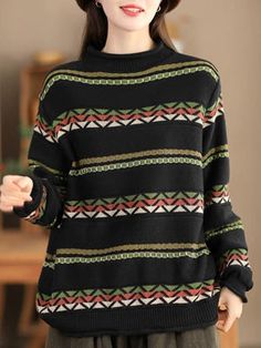 Details: Gender: Women Item Type: Cardigan Material: Cotton Pattern Type: Stripe Season: Spring, Autumn Style: Leisure, Daily, Retro Occasion: Going Out, Daily Size: One Size Length: 62.00 cm/ 24.41 " Bust: 122.00 cm/ 48.03 " Shoulder: 42.00 cm/ 16.54 " Sleeve: 59.00 cm/ 23.23 " Black Casual Cardigan With Fair Isle Pattern, Casual Black Cardigan With Fair Isle Pattern, Black Long Sleeve Cardigan With Fair Isle Pattern, Winter Layering Jacquard Knit Tops, Green Jacquard Knit Sweater, Cotton Fair Isle Pattern Top For Fall, Casual Turtleneck Top With Fair Isle Pattern, Casual Jacquard Knit Sweater For Work, Casual Jacquard Knit Workwear Sweater