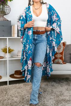 Flutter into fashion with our Floral Butterfly Sleeve Kimono! Featuring a beautiful butterfly print and flowy sleeves, this kimono is the perfect addition to any outfit. Soar with style and embrace your inner free spirit. Spring Flowy Wrap Cover-up, Flowy V-neck Kimono For Day Out, Chic Spring Loungewear Kimono, Spring Floral Print Fitted Kimono, Fitted Floral Print Kimono For Spring, Spring Fitted Wrap Kimono, Fitted Wrap Kimono For Spring, Fitted Kimono For Spring Loungewear, Casual Printed Kimono For Brunch