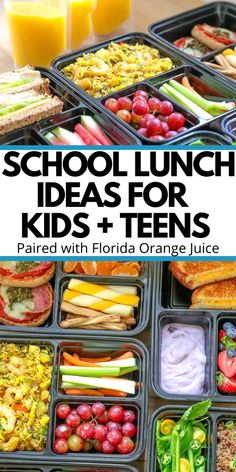 school lunch ideas for kids and teens paired with florida orange juice to make the perfect lunch