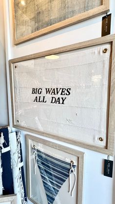 ‘BIG WAVES ALL DAY’ Banner Flag | Bird + Belle Wall Art Costal, Sailing Flags Decor, Trendy Coastal Decor, Socal Beach House, Beachy Guest Bathroom, Beach House Cottage Decor, Beachy Bedroom Wall Decor, Florida Beach Decor, Vintage Coastal Wall Art