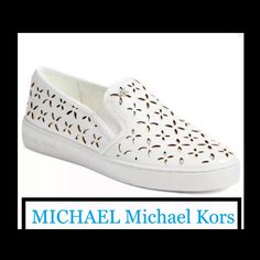 This Brand New White/Silver Keaton Slip-On Sneakers From Michael Michael Kors. Features: Almond Closed Toe Vachetta Leather/Mirror Metallic Leather Uppers Mk Floral Perforated Design At Upper Approximately Measures 1” Platform Rubber Soles Cushioned Footbed Comes In Original Box Size 8 ~ Please Ask All Your Questions Before Your Purchase ~ Total Smoke Free Environment ~ Sorry, No Trades Or Hold ~ Add To Bundle For Special Pricing ~ Ship Same Day, If Possible ~ Thank You For Visiting My Closet It White Low-top Slip-on Sneakers With Perforations, White Slip-on Sneakers With Perforations, White Slip-on Sneakers With Perforations For Spring, White Perforated Slip-on Sneakers, White Flat Sneakers With Perforations, White Perforated Flat Sneakers, White Slip-on Sneakers With Studded Outsoles, Michael Kors Slip On, Leather Mirror