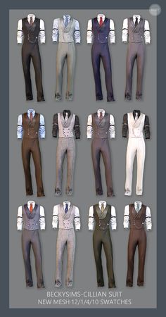 many different types of men's suits and ties