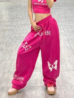 Dodobye PInk Y2k Women's Sports Pants Streetwear Baggy Bufferfly Pattern Kpop Wide Leg Trouser Hip Hop Casual Sweatpants FemaleSPECIFICATIONSBrand Name: DodobyeStyle: Y2KAge: JUNIOROrigin: Mainland US(Origin)CN: ZhejiangSeason: All seasonWaist Type: highDecoration: AppliquesDecoration: PocketsDecoration: vintageElasticity: Non StrechFabric Type: BroadclothPattern Type: bufferflyPant Style: Wide leg pantsMaterial: POLYESTERFit Type: LOOSELength: full lengthPlace Of Origin: US(Origin) (mainland)Cl Trendy Baggy Summer Joggers, Pink Letter Print Bottoms For Streetwear, Y2k Style Bottoms For Spring Loungewear, Pink Baggy Pants For Streetwear, Pink Wide Leg Parachute Pants For Streetwear, Y2k Style Loungewear Bottoms For Spring, Y2k Style Spring Loungewear Bottoms, Trendy Pink Sweatpants With Letter Print, Pink Baggy Hip Hop Pants