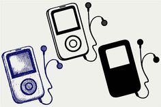 an ipod and a mp3 player with ear buds connected to each other on a white background