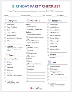 printable birthday party checklist