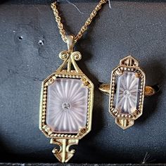 Vintage Avon Pink Camphor Glass Rhinestone Pendant Gold Tone Necklace And Ring This Is A Beautiful That Is In Excellent Condition. Avon Jewelry Vintage, Camphor Glass Jewelry, Avon Jewelry, Ring Color, Gold Tone Necklace, Vintage Avon, Pendant Gold, Jewelry Vintage, Glass Jewelry