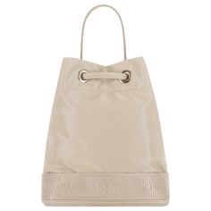 This bag features a mini-sized bucket bag.  This bag is ultra-lightweight using eco-friendly material. It is made from 100% plastic recycled nylon, known as MIPAN Regen nylon. This bag has a convenient storage room and a half-moon shape bottom. The bottom shape gives you a comfortable fit.  It can be worn three ways, as a tote, on the shoulder, or crossbody with a length-adjustable strap. Matched Mini Pouch is a separately sold item. This bag is made in Korea using 100% plastic recycled nylon. It is also composed of the following materials: 100% Recycled nylon(Outer) and 100% PU(Pocket).  Please be sure not to wash, hot dry or steam the product, as this can alter the bag's shape and texture.  If the bag is exposed to dirt, please be sure to wipe it off quickly with a wet tissue.  Be carefu Nylon Shoulder Bucket Bag For Daily Use, Everyday Nylon Bucket Bag, Nylon Bucket Bag For Everyday Use, Nylon Bucket Shoulder Bag For Daily Use, Nylon Bucket Bag For Travel, Recyclable Nylon Bag For On-the-go, Travel Nylon Bucket Bag, Functional Recyclable Bags, Nylon Shoulder Bucket Bag For Everyday Use