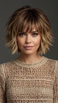 Flaunt Your Look with Tousled Lob (Long Bob) Short Layered Haircuts 🌼 Shadow Root Blonde Short Bob With Bangs, Micro Bob Haircuts, Haircut With Bangs And Layers Short, Rachel Haircut 2024, Ombre Hair Color With Bangs, Aline Bob With Bangs, Short Medium Length Haircut, Tousled Lob, Shaggy Layered Bobs