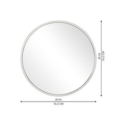 a white round mirror with measurements