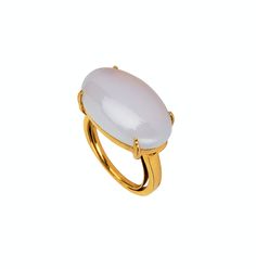 The Luna Ring features a prominent oval-shaped semi-precious stone, creating a statement piece with minimal and vintage flair. Its timeless design and substantial stone make it an elegant addition to any jewelry collection. Classic Formal Cabochon Moonstone Ring, Modern Oval Opal Ring For Formal Occasions, Luxury Polished Moonstone Ring With Oval Cabochon, Luxury Polished Oval Cabochon Moonstone Ring, Luxury Oval Cabochon Moonstone Ring With Polished Finish, Modern Oval Moonstone Ring With Large Stone, Luxury Oval Moonstone Ring For Formal Occasions, Luxury Formal Oval Moonstone Ring, Modern Oval Cabochon Moonstone Ring For Formal Occasions