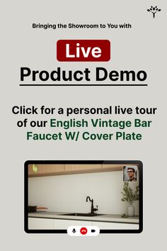 an advertisement for a kitchen with the words live product demo on it and a photo of a