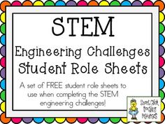 STEM Engineering Challenge Projects ~ FREE Student Role Sheets! Stem Student, Stem Camp, Stem School, Stem Elementary, Teaching Stem, Stem Ideas, Stem Lab