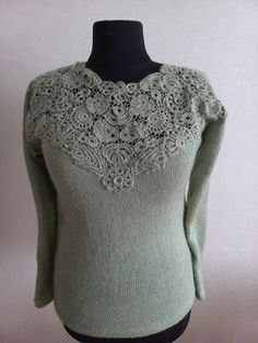 Crocheted sweater women.Woolen women's creations sweater. Crocheted pullover sweater.Irish Lace blouse women.Handmade sweater. Unique womwn's sweater. Size: XL Chest: 39,3'inches/100cm Waist: 36,2'inches/92cm Length: 21,6inches/55cm Material: half wool. Care: Handwash 30*C Push-ups with hands. An elegant crocheted sweater is not just a garment; it is a testament to the craftsmanship, passion, and artistry of its creator. It embodies a fusion of warmth, softness, elegance, and uniqueness--a weara Handmade Long Sleeve Crochet Top, Elegant Knitted Sweater For Winter, Handmade Fitted Long Sleeve Crochet Top, Knit Sweater With Crochet Lace Crew Neck, Winter Knit Tops With Crochet Lace, Crochet Lace Knit Sweater With Crew Neck, Fitted Crochet Sweater With Crew Neck, Fitted Crochet Crew Neck Sweater, Crochet Lace Knit Winter Tops