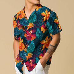 Introducing our Hawaiian Shirt for men, featuring vibrant floral patterns and a comfortable button-up design, perfect for the travel-loving boho enthusiast. This retro vacation wear blends style and comfort effortlessly, making it an ideal casual button-down choice for those seeking laid-back charm with a touch of nostalgia. 𝐃𝐄𝐓𝐀𝐈𝐋𝐒 🌴95% Polyester | 5% Spandex 🌴Boxy fit, straight cut 🌴Runs large, check your measurements against size chart 🌴Includes Chest Pocket 🌴Colors may appear dif Casual Multicolor Shirt With Hibiscus Print, Multicolor Hibiscus Print Camp Shirt With Short Sleeves, Multicolor Tropical Hawaiian Shirt With Hibiscus Print, Casual Multicolor Hawaiian Shirt With Hibiscus Print, Tropical Hawaiian Shirt With Collared Button Closure, Multicolor Casual Hawaiian Shirt With Hibiscus Print, Casual Multicolor Camp Shirt With Hibiscus Print, Casual Multicolor Hibiscus Print Shirt, Multicolor Hibiscus Print Shirt For Beach