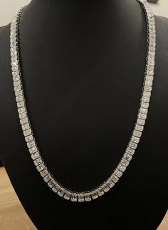 19.98 ct Baguette and Round Diamond Tennis Necklace , 9k White Gold Sparkly. Condition is New with tags.    Color : F  Clarity : Si Metal : 9k white gold  Length : 22 inches Carat : 19.98 ct Luxury Baguette Diamond Jewelry, Elegant Rectangular Iced Out Jewelry, Luxury Rectangular Diamond Necklace, Luxury Rectangular Diamond Cut Necklace, Formal Baguette Diamond Jewelry, Luxury Baguette Necklace For Formal Occasions, White Iced Out Necklace For Formal Events, Formal White Iced Out Necklace, Luxury Diamond Necklace With Rectangular Accents