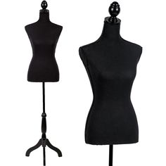 two mannequins are standing next to each other on a tripod stand