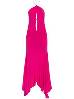 pink stretch-design halterneck tie fastening chain-link detailing draped detailing cut-out detailing open back asymmetric hem Wardrobe Edit, City Dress, Pink Maxi Dress, Exclusive Fashion, Cocktail Dress Party, Denim Dress, All Fashion, Jacket Dress, Clothes For Sale