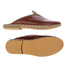 Made in Turkey 100% Handmade Hand-Stitched Natural Leather Upper Natural Leather Lining Water Buffalo Leather Sole Replaceable Rubber Outsole Casual Slip-on Slippers With Leather Lining, Brown Closed Toe Slip-ons With Stitched Sole, Casual Slip-ons With Leather Lining And Flat Heel, Brown Leather Lined Closed Toe Slip-ons, Outdoor Brown Slippers With Leather Footbed, Comfortable Brown Slip-ons With Stitched Sole, Classic Brown Mules With Stitched Sole, Casual Mules With Leather Lining And Round Toe, Flat Leather Mules With Stitched Sole