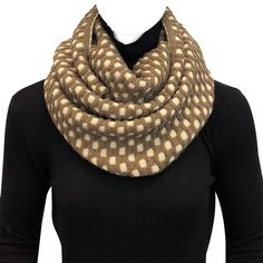 This infinity scarf will keep you warm during the chilly season! The scarf is made with wool that is knitted in a thick pattern for extra warmth . Wear this scarf double looped or long; it is the perfect winter accessory! Available in various colors. Dimensions: 46" circumference x 12.5"W. Material: Acrylic. Â Â Fashion Apron, Lace Tape, Knit Infinity Scarf, Womens Cashmere, Warm Autumn, Bedding Collections, Winter Knits, Yellow And Brown, Winter Accessories