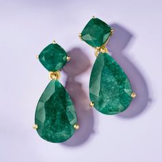 19.20 ct. t.w. Emerald Drop Earrings in 18kt Gold Over Sterling | Ross-Simons Emerald Drop Earrings, Emerald Eternity Band, Old Hollywood Movie, Emerald Earrings Drop, Emerald Necklace Pendant, Opal Drop Earrings, Emerald Birthstone, Earrings Emerald, Jewel Wedding