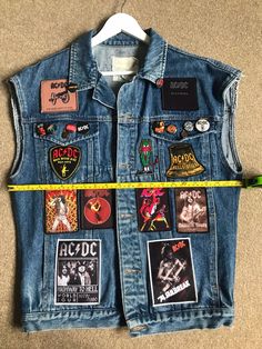 Upcycled Denim Battle Jacket adorned with Classic ACDC patches covering the Bands 50yr History from High Voltage to Power Up 🤘 Denim Outerwear With Patches For Festival, Grunge Cotton Outerwear With Patches, Cotton Grunge Outerwear With Patches, Retro Denim Jacket With Patches For Streetwear, Punk Rock Denim Jacket, Band Jean Jacket, Rock And Roll Denim, Acdc Rag, Vintage Denim Outerwear With Embroidered Patch