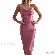 Lasaky - Luxurious Long Dress for Women Spaghetti Strap Dress With Shirt Under, Strap Dress With Shirt Under, Spaghetti Strap Dress Outfit, Long Spaghetti Strap Dress, Strap Dress Outfit, Pink Midi Skirt, Pink Satin Dress, Floor Length Gown, Spaghetti Strap Dress