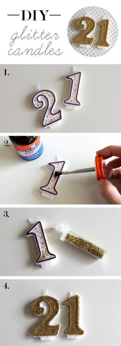 the steps to make glitter numbers with glue